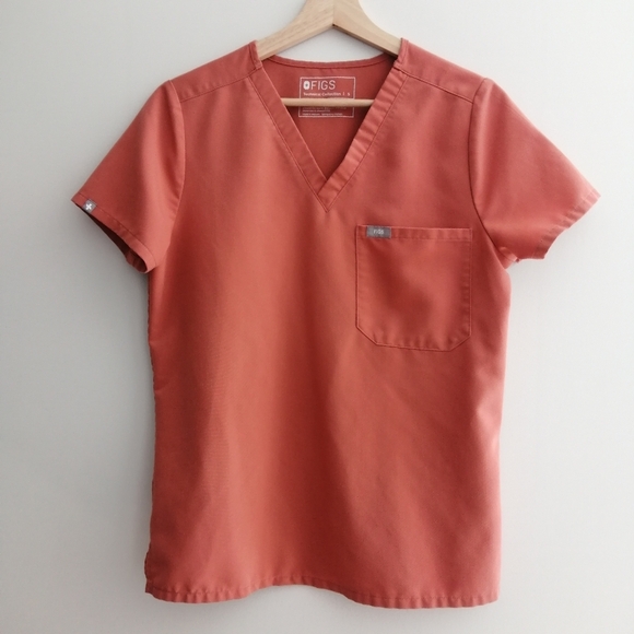 Figs Catarina One Pocket Short Sleeve Scrub Top Limited Edition Orange Small - Picture 2 of 13